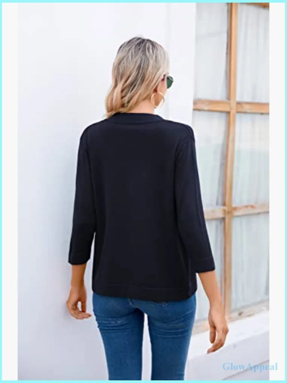 3/4 Sleeve Open Front Cropped Cardigan Sweater Lightweight Shrug